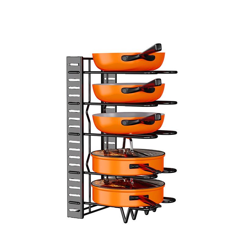Adjustable Multi-Layer Kitchen Pot and Lid Rack for Vertical Countertop Storage