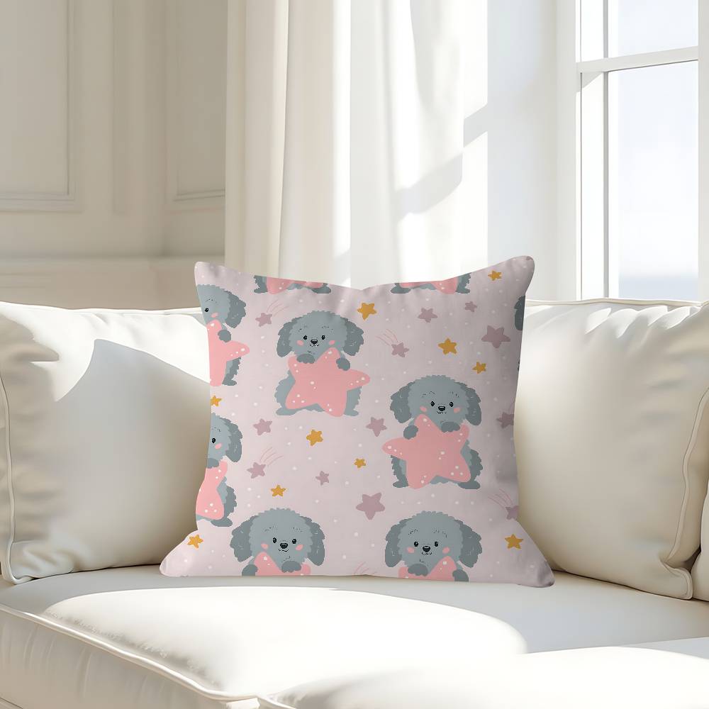 Cartoon Dog Pillow Case Removable Washable Cushion Cover – All-Season Soft Linen