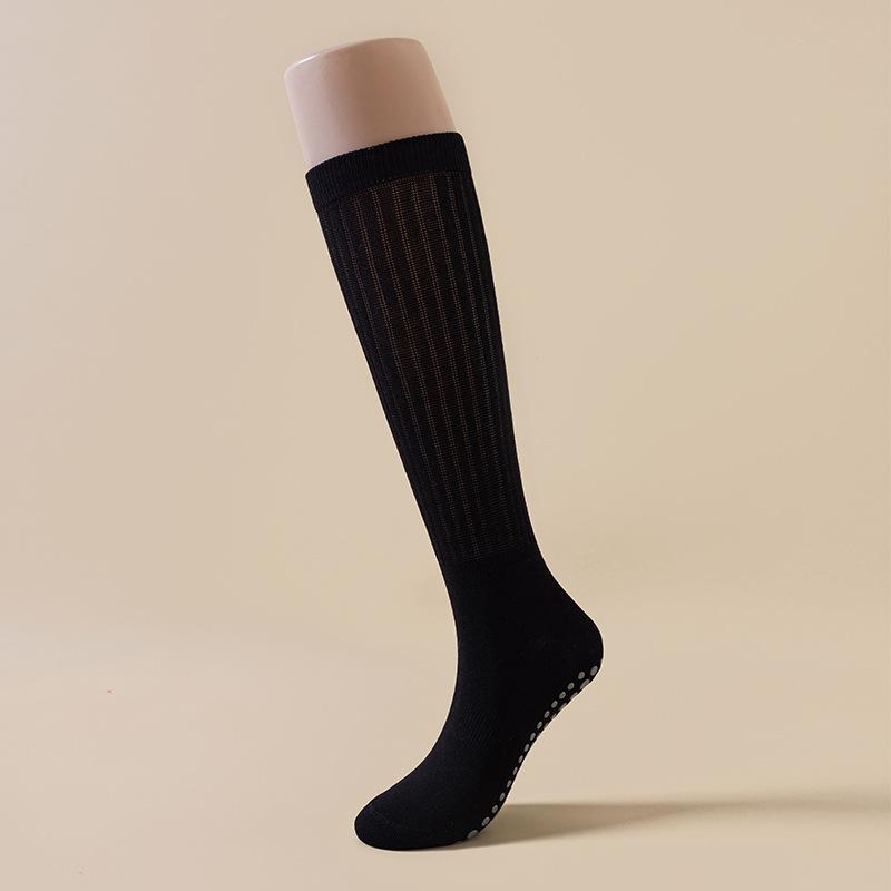

Sock Spring/Summer Style Long Tube Yoga Socks - Solid Color, Pure Cotton, Glued Stickers, Anti-Slip, Pilates Training Padded Stockings 1 pair чорний