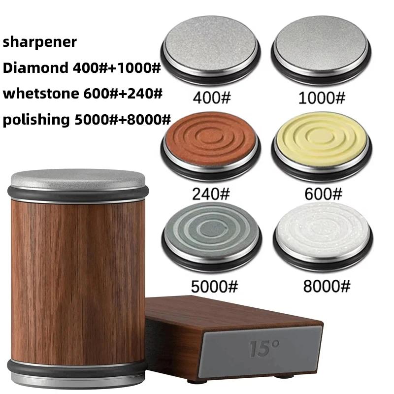 Nová válcová bruska na nože Oboustranný diamantový brusný kámen 15_20° stupňů Magnetický úhel Válcové ostření pro kuchyni