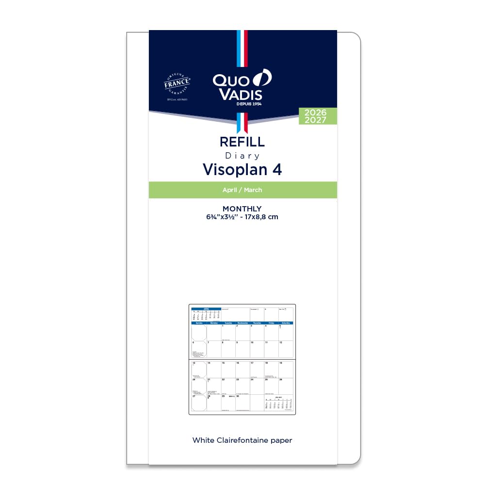 QUOVADIS 2026 April-start Diary Biso Plan 4 / Refill Monthly Slim Size 17x8.8cm qv665rech-pe