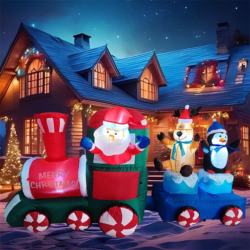 Inflatable Toys Christmas Decorations 2.1M/7FT Santa Drive Train with LED Lights Model Party Holiday Props Outdoor Xmas Decor