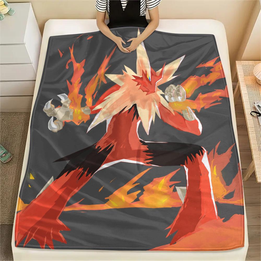Blaziken Print Flannel Blanket, High Quality Comfortable for All Seasons, Home Decor, Warmth and Comfort