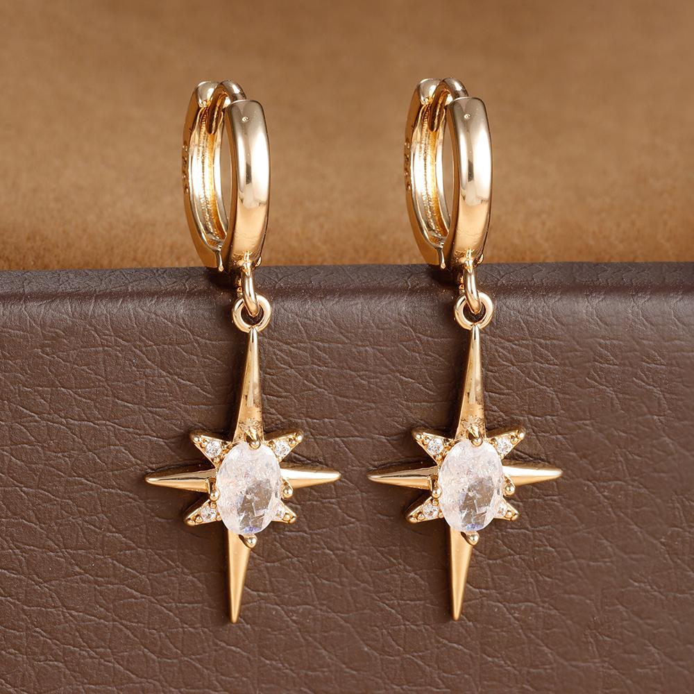 

2PCS Simple Stainless Steel Star Hoop Earrings for Women Gold Color Cubic Zirconia Pendant Earring Wedding Fashion Jewelry Gift