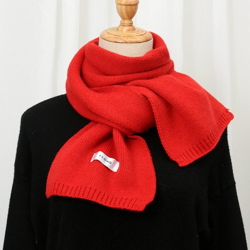 In wool knitted scarf female, autumn and winter thickened warm scarf student solid color trendy white versatile model