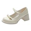 French Retro High-heeled Mary Jane Shoes Women's Spring and Summer New Light-mouth Bow Single Shoes Women's Round Head Thick-heeled Small Leather