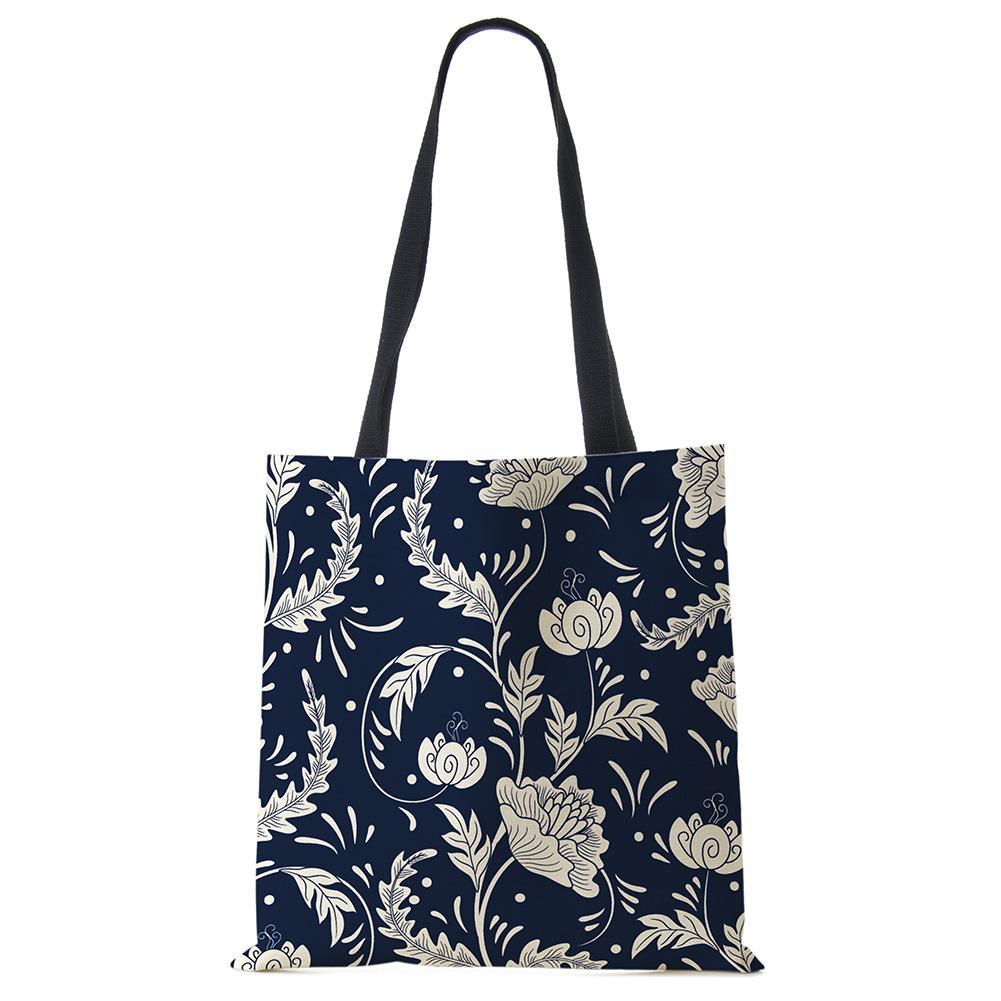 Elegant Lady Girls Handbag Floral Porcelain Geometry Abstract Pattern Shoulder Bag Casual Teenager Book Tote for Shopping Casually