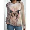 New Autumn Women's Long-Sleeved T-Shirt Casual T-Shirt Top T-Shirt Vintage Floral Pattern OverSize Women's Clothing