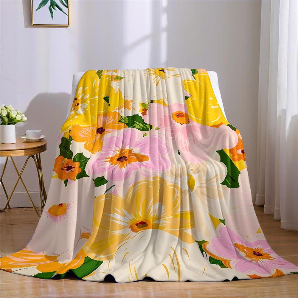 Sunny Floral Burst Flannel Blanket Warm Soft Halloween Christmas Couch Warm Cozy Decorative Decor Gift for All Season
