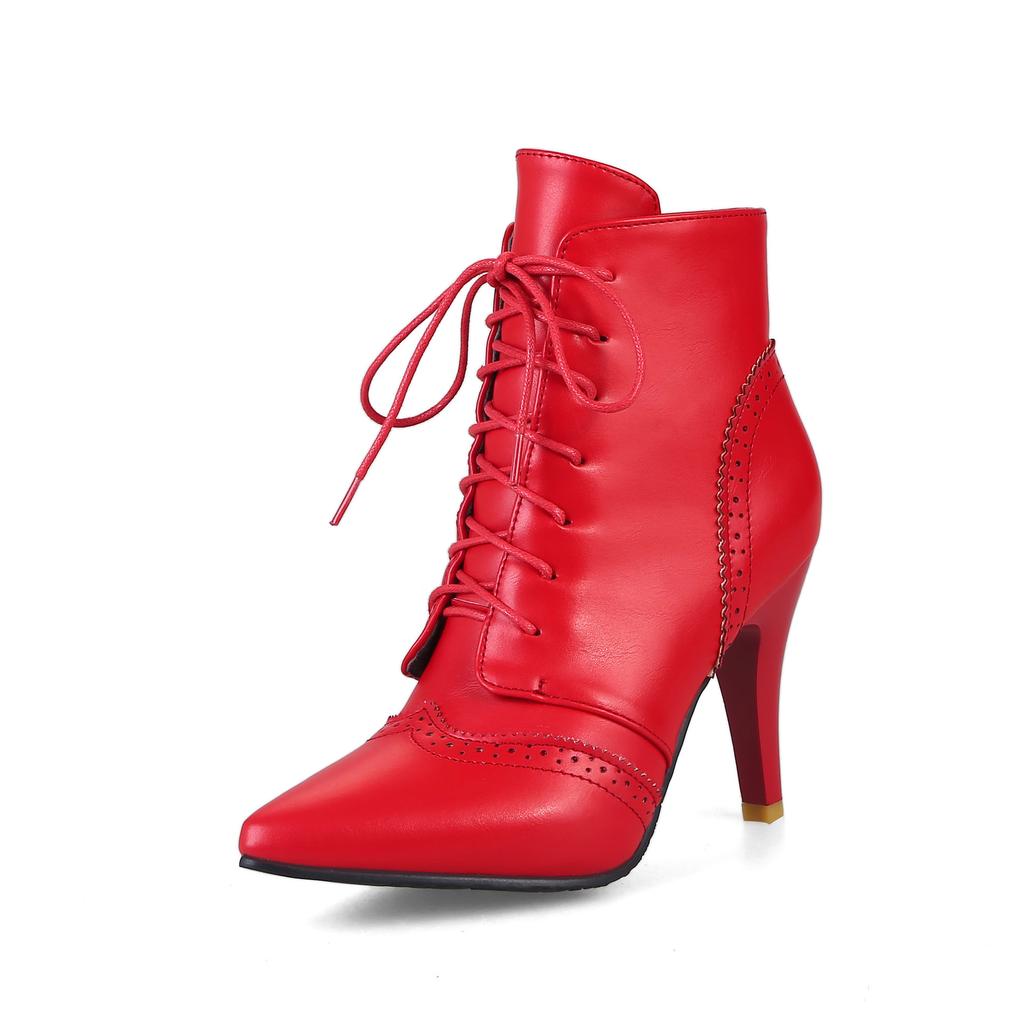 Autumn and Winter Retro Fashion Pointed High Heel Short Boots with Hollow Burnout Craft Women's Shoes