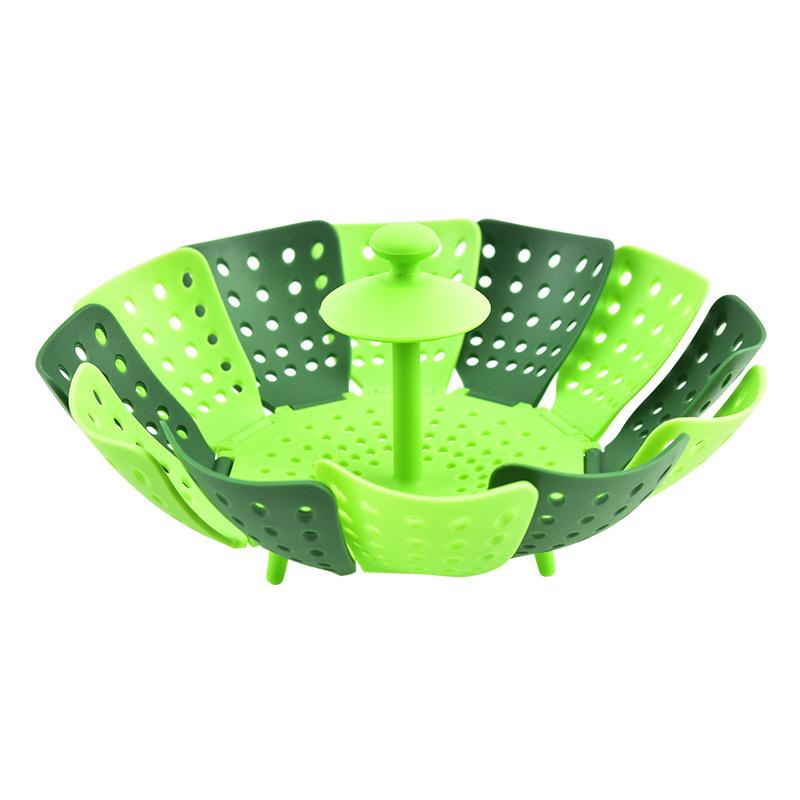 

Пластиковая корзина для готовки на пару, сетчатый силиконовый кран, складная пароварка для овощей и фруктов, складная пароварка зелёный