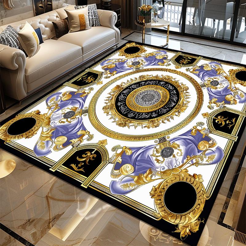 Luxusní Evropská Dekorace Domova Koberec Luxusní Zlaté Velké Koberce do Obývacího Pokoje Hala Senior Vily Podložka pod Konferenční Stolky Pratelný
