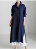 Robe Chemise Longue Décontractée Irrégulière à Manches Longues de Couleur Unie pour Femme