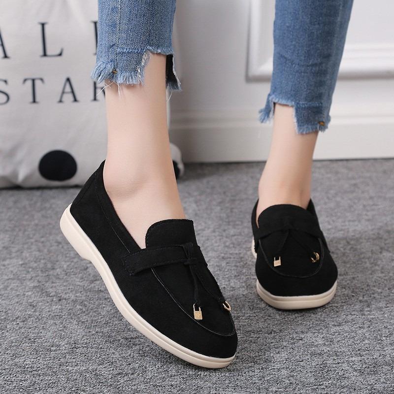 New Single Shoes Women's One-pedal Casual Large Size Round Head Suede Flat Shoes