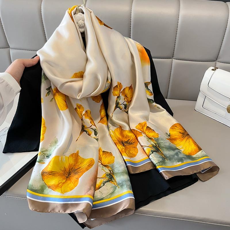 180X90Cm Luxury  Fashion Summer Women Soft Silk Scarves Female Shawl Foulard Ladies Muffler Beach Wrap Bandanna Pareo Beach