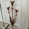 Weatherproof Metal Floral Garden Stake Handcrafted Retro Three Calla Lilies Sculpture with Bells Garden Sculpture Patio