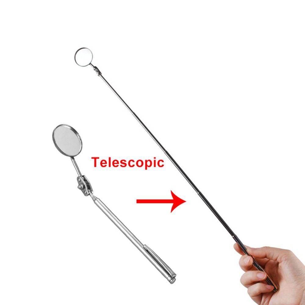 360° Rotation Round Mirror Stainless Steel Telescoping Inspection Mirror   Car Maintenance