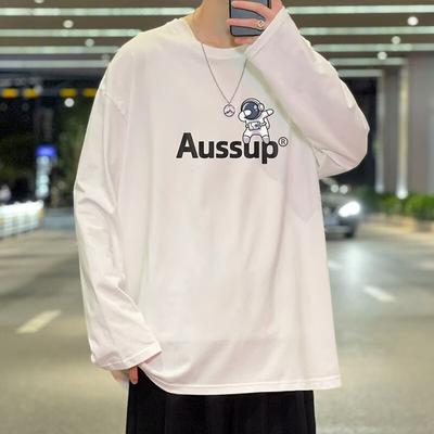 2024 Men's Long-Sleeved T-shirt Autumn Undershirt Long Sleeve Cotton Autumn Hong Kong Style Printing Loose Trendy Top
