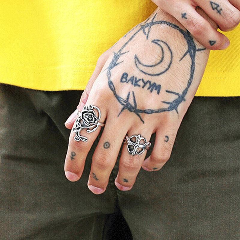 Retro Large Rose Adjustable Open Ring for Women Punk Gothic Edgy Couple Zircon Party Accessories Unisex Gift Bold Statement