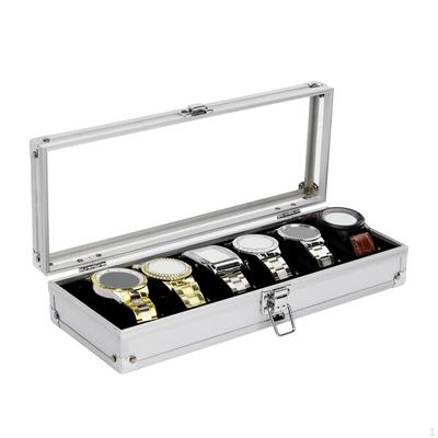 Watch Storage Box Jewelry Display Case 6 Slot Men and Women Clear Lid Portable Watches