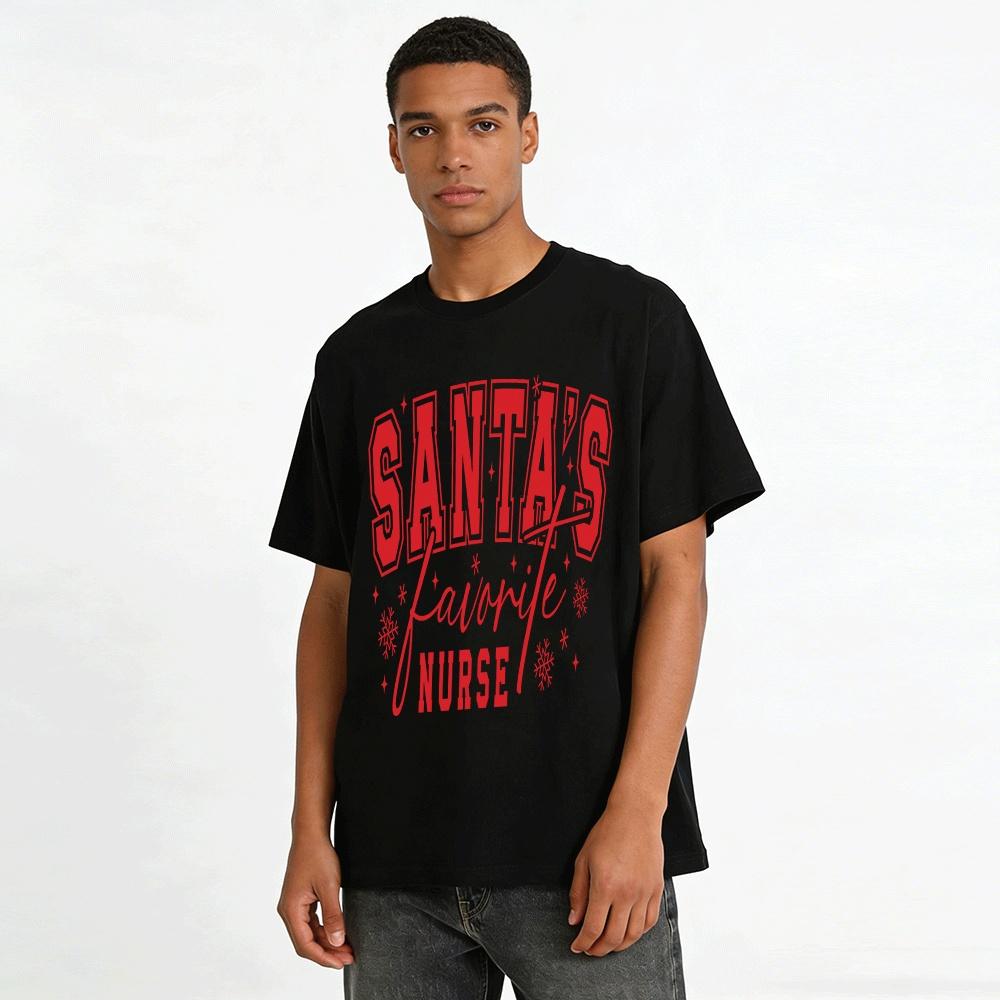 Santa's Favorite Nurse Christmas Themed Printed Casual Top Pure Cotton T-shirt