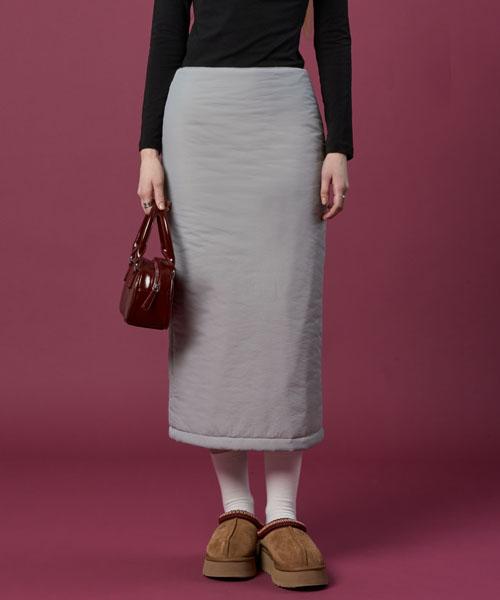 Collet Thick Padded Warm Quilted Plain Long Skirt [Sky Gray]