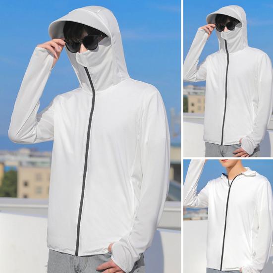 Herren Sommer Sonnenschutzmantel Mit Kapuze Dünn Atmungsaktiv Tasche UV-Schutz Einfarbig Langarm Sonnenschutzkleidung Radsportbekleidung