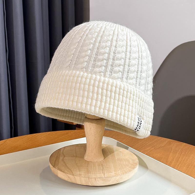 Bucket hat winter women's warm new bucket hat versatile washbasin hat wool knitted hat