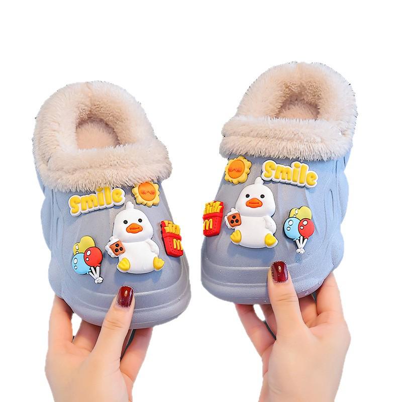 Kids' Waterproof Non-slip Cotton Slippers, Autumn/Winter, with Removable Lining and Plush Velvet for Warmth