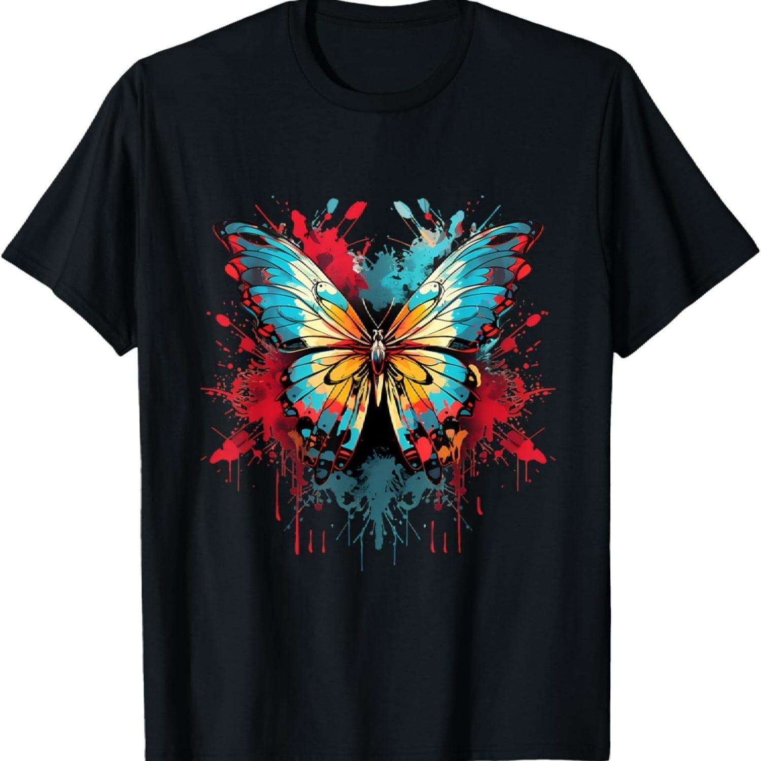 Butterfly Splash Animal Lovers Nature Colorful Artwork T-Shirt S