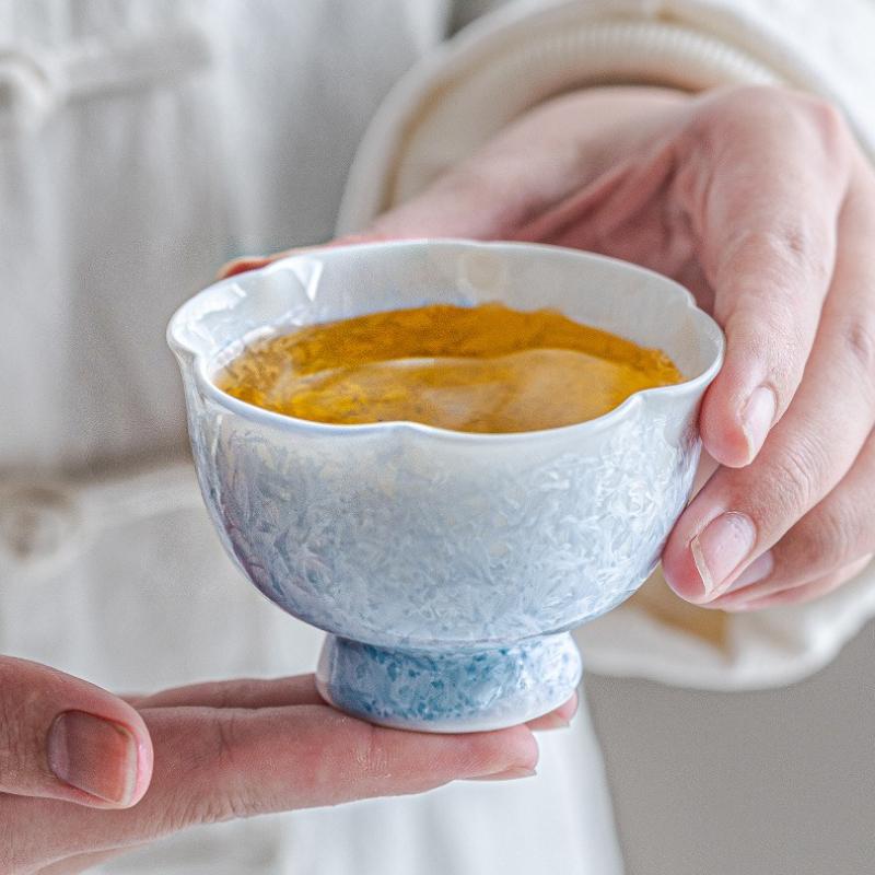 Kristallglasur Eisblauer Blütenmund Becher Meisterbecher Teetasse Einzelbecher Keramik Tee Trinkbecher Kung Fu Teetasse