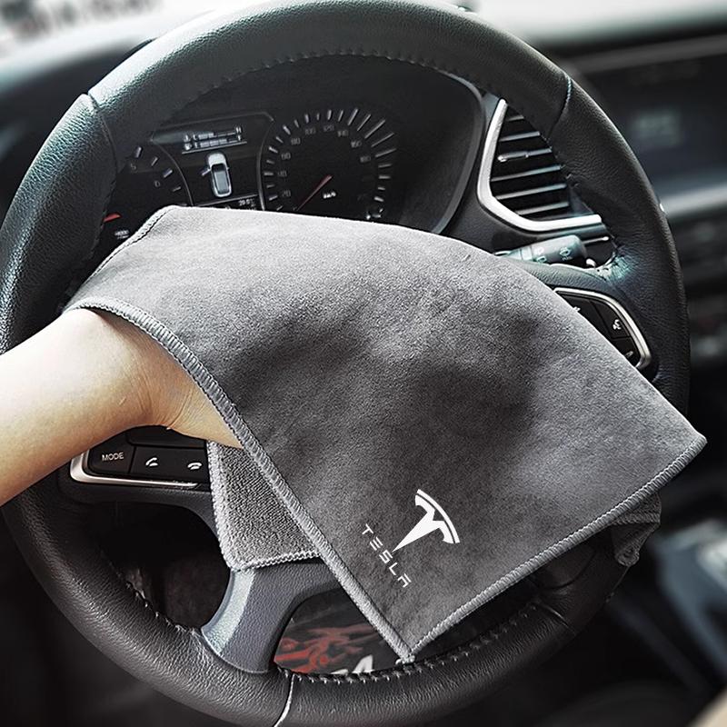 LBXV5 For Tesla Model 3 Y Car Interior Cleaning Soft Brush Tool Dust Remover Suede Fleece Microfiber Wash Towel Car Cleaning Rag Cloth