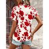 Women Floral Print V Neck Short Sleeve Blouse Casual Notch Collar Rolled Cuff Shirt
