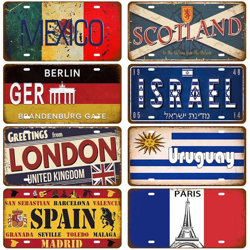 Retro Nationell Flagga Dekorativ Tallrik Vintage Plack Metallskylt Väggdekor Konst Hem För Bar Pubdekor Målning Man Cave Poster