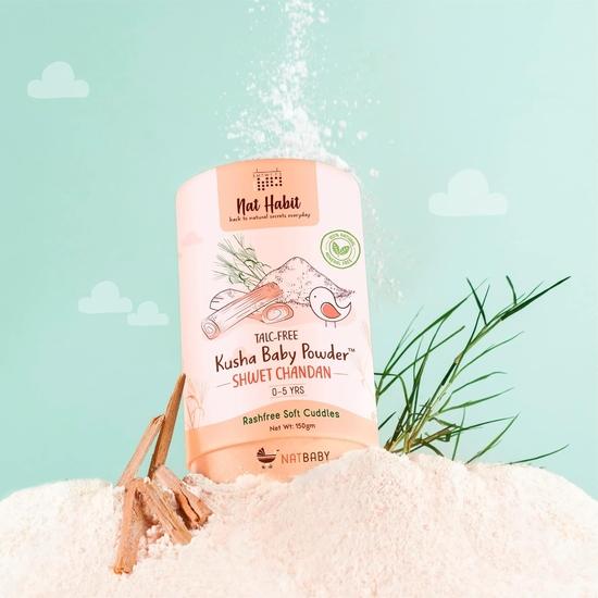 Nat Habit Baby Scalp Oil Bhrami Maytakshi (110ml)+ Baby Powder Shweet Chandan (100gm) - Essential Baby Care Combo For Daily Massage(Combo Pack of 2)