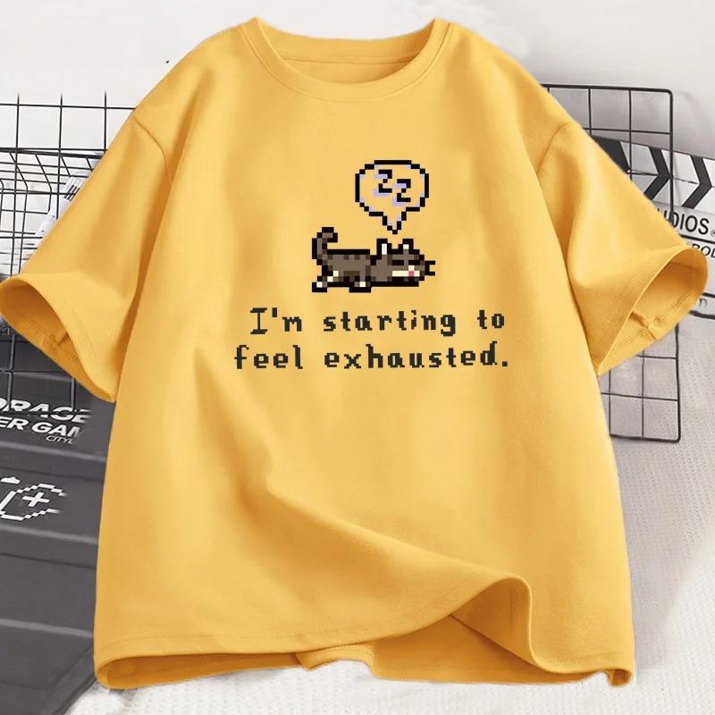 

Im Starting To Feel Exhaustedgraphci T Shirts Stardew Valley Sleepy Cat Print T Shirt Gamer Lover Short Sleeve Tshirt 4XL