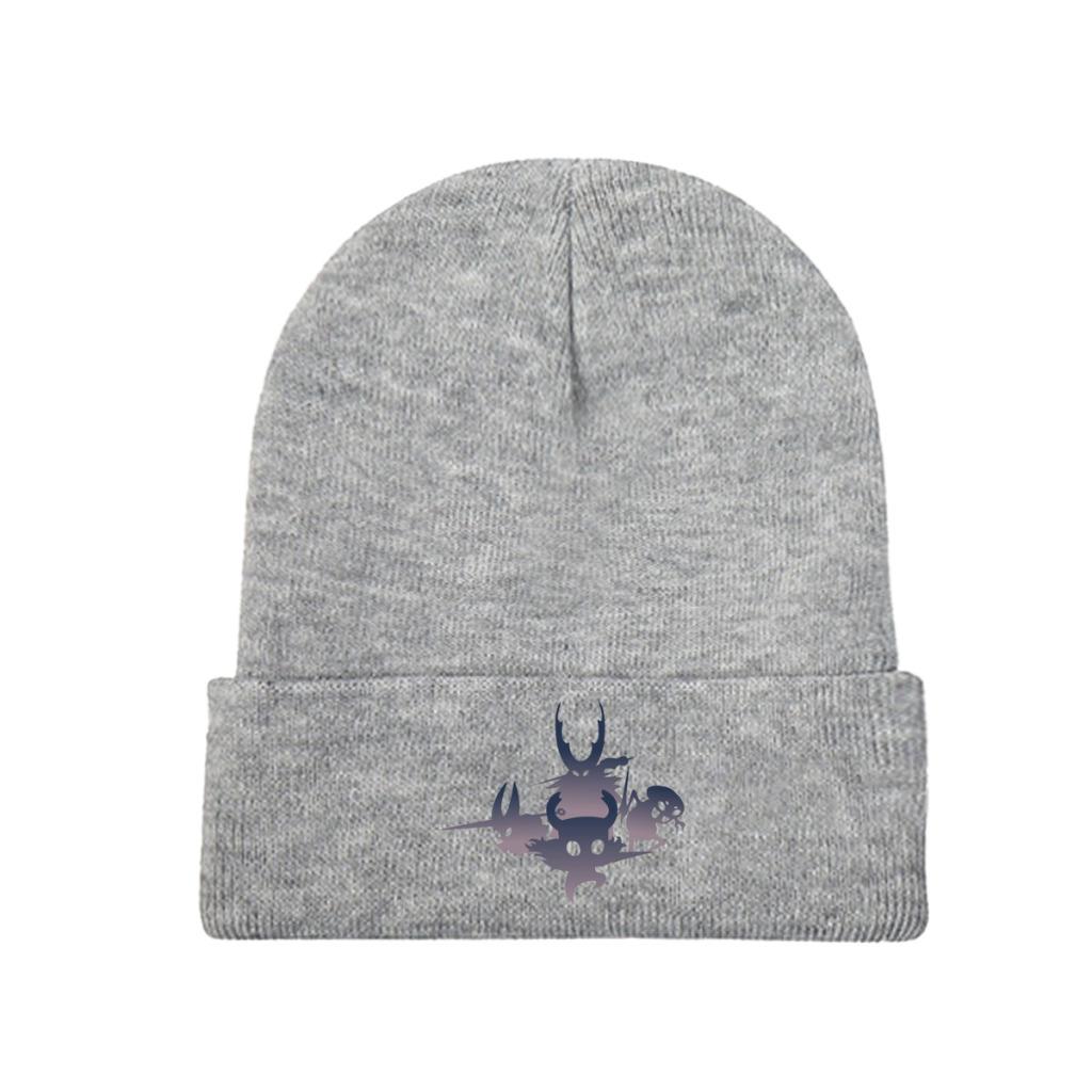 Hollow Knight Farbverlauf Strickmütze Beanie Wintermützen Warm Unisex Mode Totenkopf Videospiel Mützen Unisex Damen Geschenk