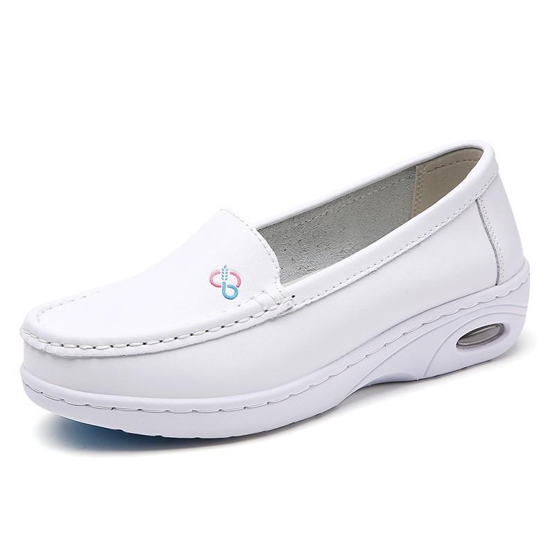 Four Seasons New Air-Cushioned Nurse Shoes for Women, Comfortable Soft Sole Breathable Non-slip Thick-Soled Genuine Leather Medical Shoes 34