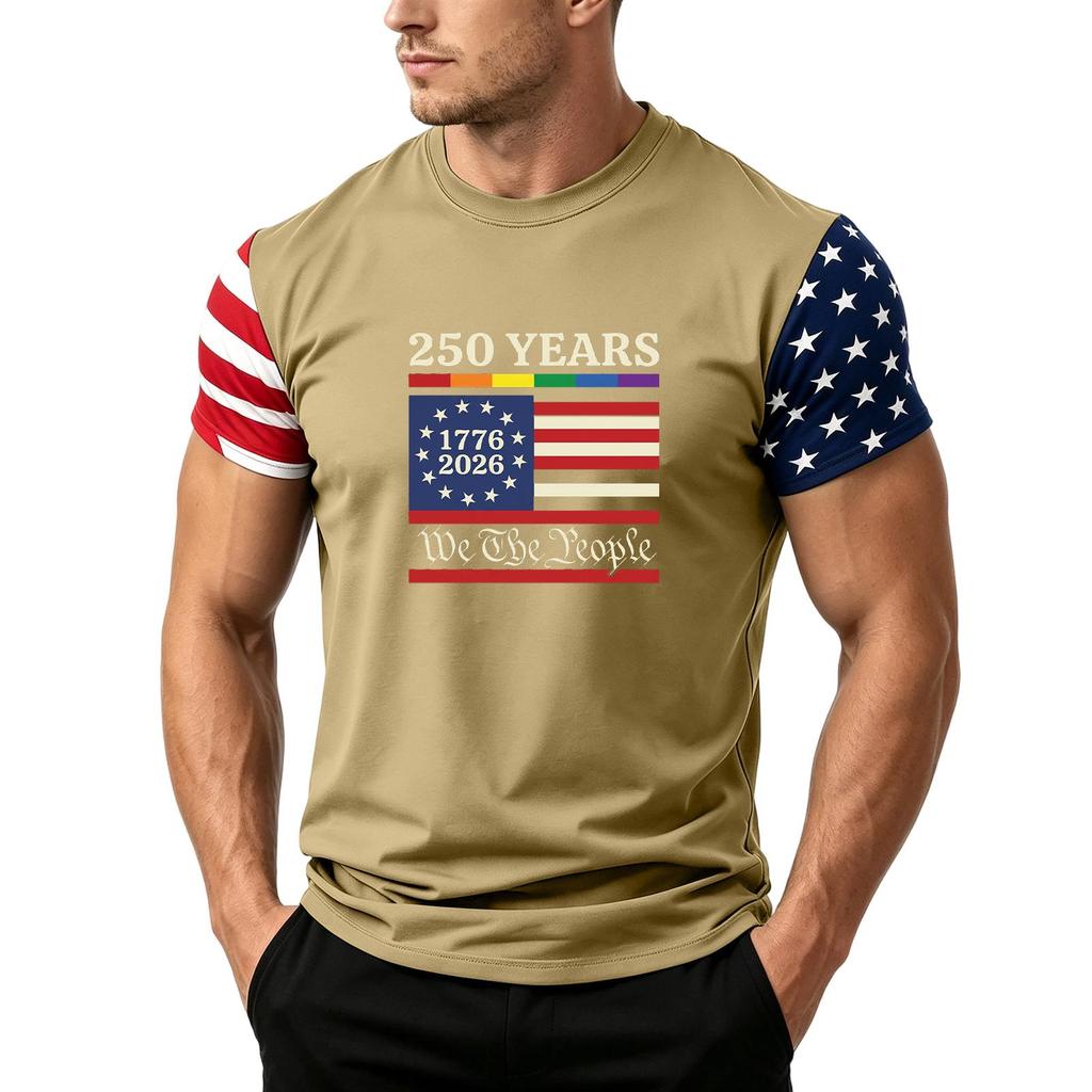 Men's Independence Day Flag Print Short Sleeve T-Shirt, Loose Casual Daily Summer Tops