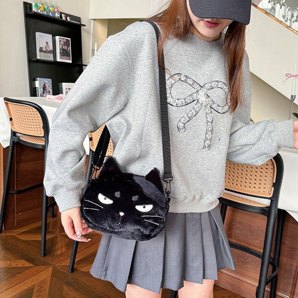 Cute Cartoon Cat Plush Mini Crossbody Bag Fashionable Soft Shoulder Purse