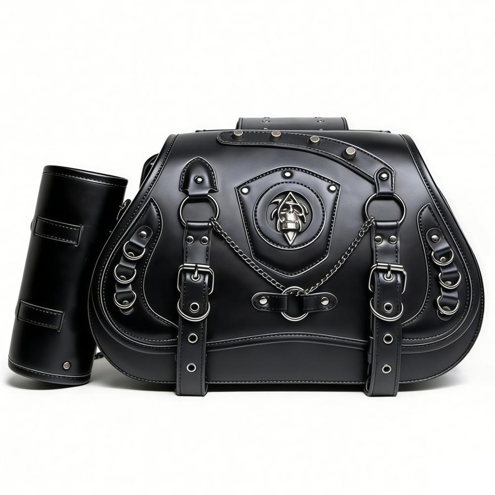 2Pcs Universal Motorcycle Retro Tool Bag PU Leather Saddlebag Motorcycle Saddlebag Side Bag Punk Style Moto Bag Multifunctional 2 psc black A