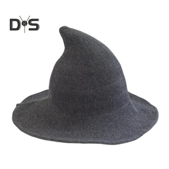 Witch Cosplay Hat Halloween Costume Knitted Foldable Pointed Solid Color Photo Prop Masquerade Festival Decoration Cap Headpiece