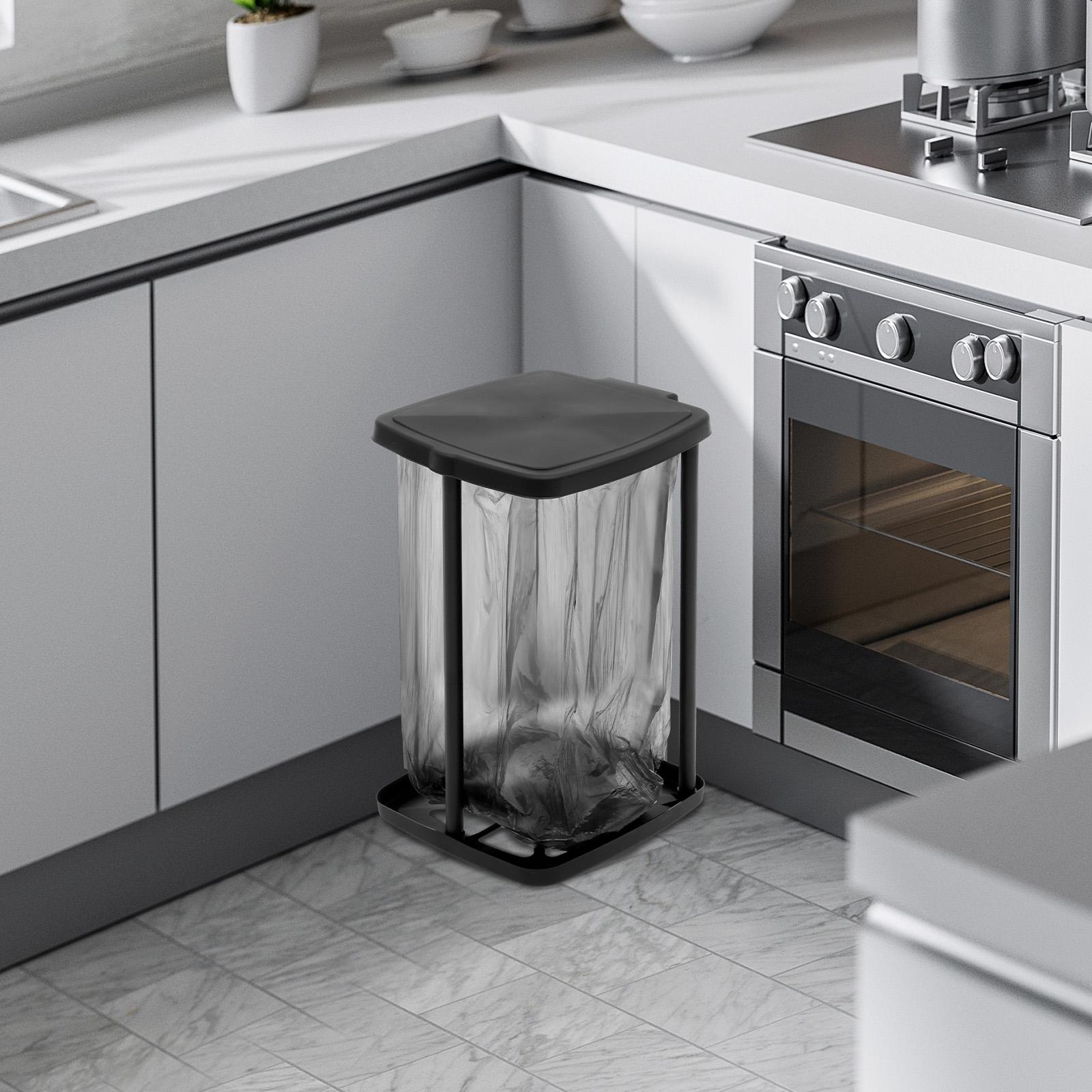 

1PCS Portable Trash Can Holder Adjustable Height Camping Trash Can with Hinged Lid for Home Kitchen Party Camping Outdoor Use 13.39X11.42inch чёрный