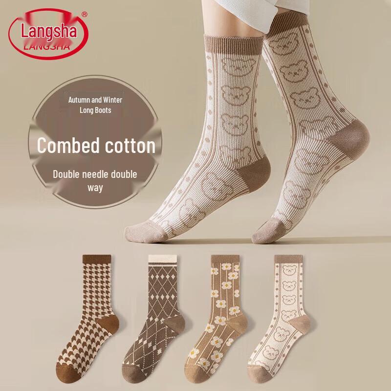Langsha Women s Fashion Retro Cotton Slouchy Socks One Size