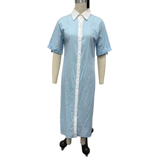 Sommer-Maxikleid für Damen Knopfleiste Kurzarm Tunika-Hemdkleid Lässig Reise Urlaub Locker Lang