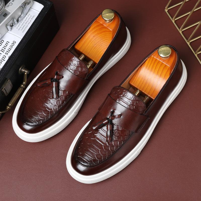 WS21 Loafers one-pedal versatile embossed casual men's loafers tassels foreign trade