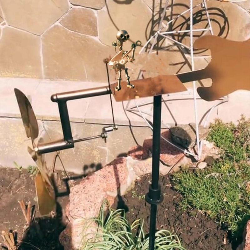 Rock Music Themed Rocker Windmill Sculpture Metal Bassist Statue For Yard Garden And Outdoor Space Decors