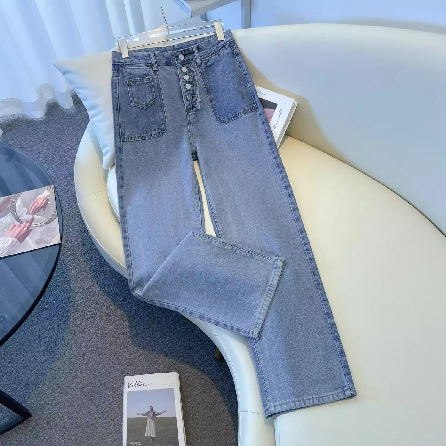 

Женские узкие джинсы с высокой талией и широкими штанинами на весну/зиму 2024 г. XL синий