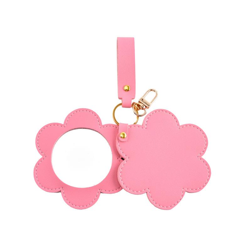 PU Leather Flower Shape Makeup Mirror Round Ultra-Thin Lightweight Cosmetic Mirrors Portable Mini Rotate Travel Pocket Mirror