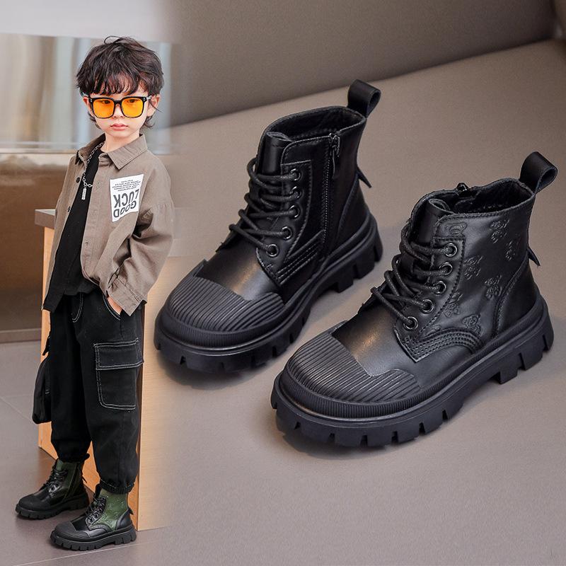 Children's British Style Velvet Ankle Boots Soft Sole Leather Boots